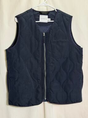 Topman Quilted Utility Vest Navy Blue Zip Front Pocket Lightweight Men’s Size L